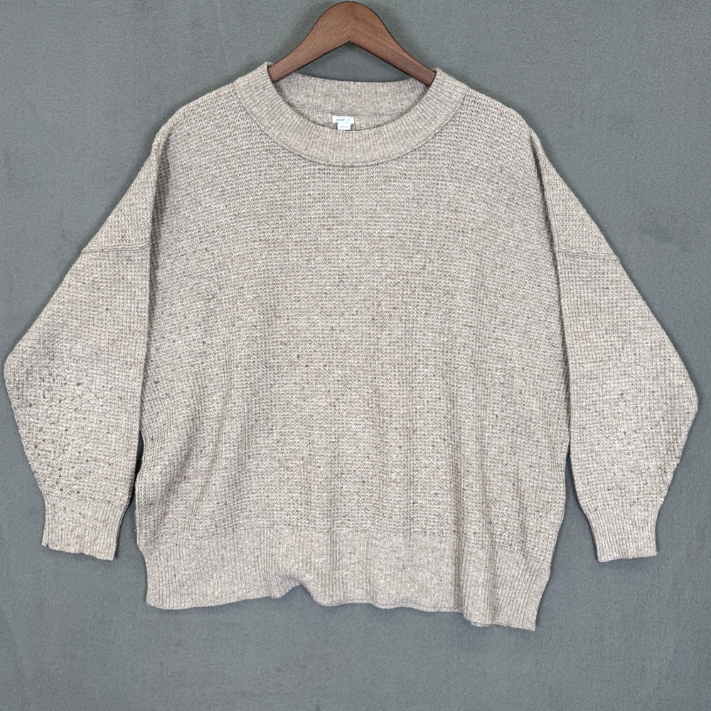 Aerie Sweater Women S Beige Oversized Waffle Knit Crewneck Long Sleeve Pullover